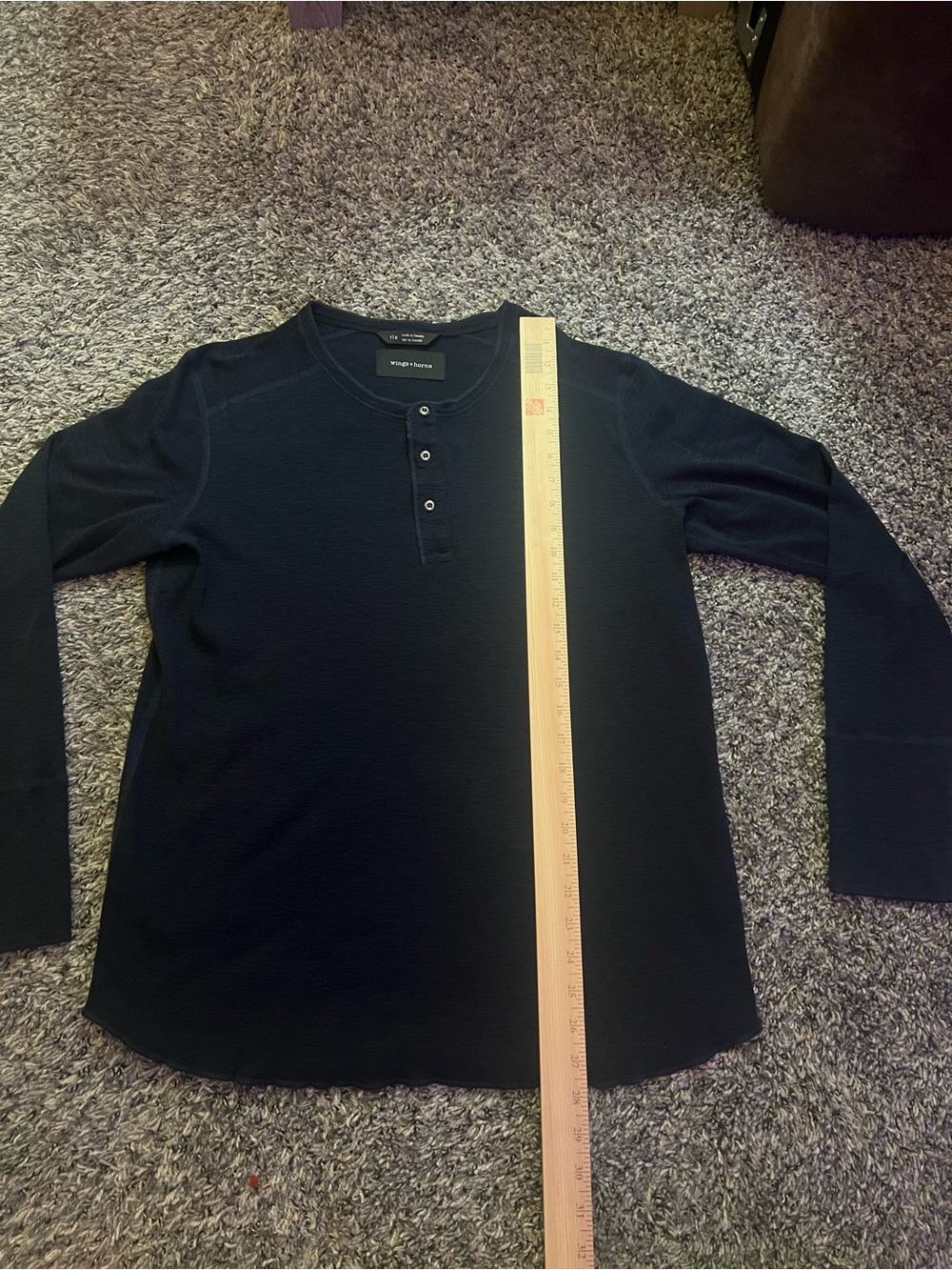 Wings + Horns Black Waffle Henley